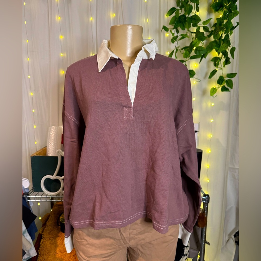 Aerie Purple Long Sleeve Collared Shirt